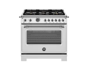 Bertazzoni HER366BCFEPXT 36 Inch Dual Fuel Range, 6 Brass Burner And Cast Iron Griddle, Electric Self-Clean Oven Stainless Steel Professional Ranges 6 burner professional gas range