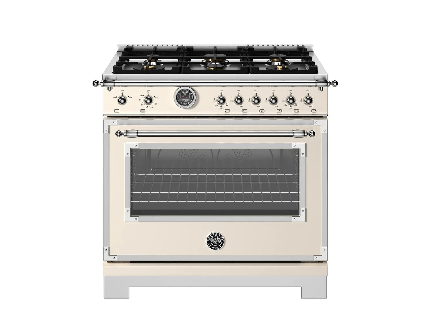 Bertazzoni HER366BCFGMAVT 36 Inch All Gas Range, 6 Brass Burners And Cast Iron Griddle Avorio Professional Ranges 6 burner professional gas range