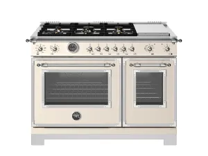 Bertazzoni HER486BTFEPAVT 48 Inch Dual Fuel Range, 6 Brass Burners And Griddle, Electric Self-Clean Oven Avorio Professional Ranges 6 burner professional gas range