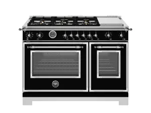 Bertazzoni HER486BTFEPNET 48 Inch Dual Fuel Range, 6 Brass Burners And Griddle, Electric Self-Clean Oven Nero Matt Professional Ranges 6 burner professional gas range