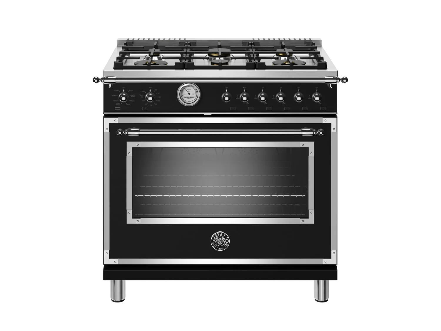 Bertazzoni HERT366GASNET 36 Inch All Gas Range, 6 Brass Burners Nero Matt Professional Ranges commercial oven for home kitchen