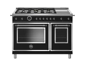 Bertazzoni HERT486GDFSNET 48 Inch Dual Fuel Range, 6 Brass Burners And Griddle, Electric Self Clean Oven Nero Matt Professional Ranges 6 burner professional gas range