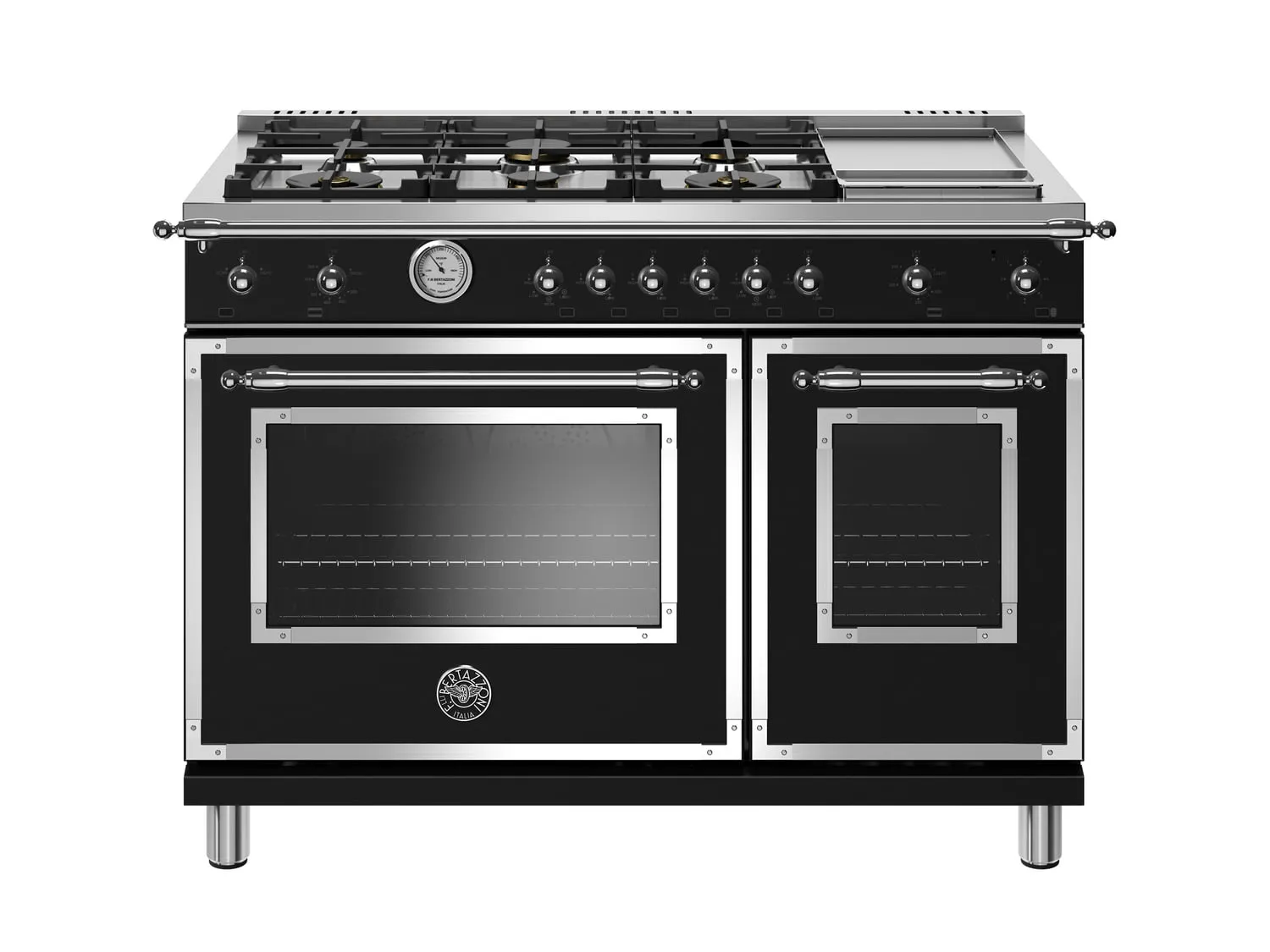 Bertazzoni HERT486GGASNET 48 Inch All-Gas Range 6 Brass Burner And Griddle Nero Matt Professional Ranges 6 burner professional gas range
