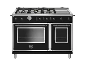 Bertazzoni HERT486GGASNET 48 Inch All-Gas Range 6 Brass Burner And Griddle Nero Matt Professional Ranges 6 burner professional gas range