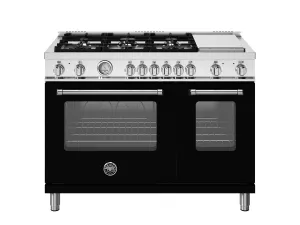 Bertazzoni MAS486GDFMNEV 48 Inch Dual Fuel Range, 6 Burners And Griddle, Electric Oven Nero Matt Professional Ranges 6 burner professional gas range
