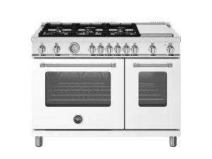 Bertazzoni MAS486GGASBIV 48 Inch All Gas Range, 6 Burner And Griddle Bianco Matt Professional Ranges 6 burner professional gas range