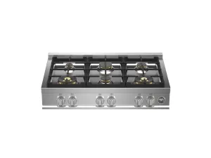 Bertazzoni MAST366RTBXT 36 Gas Rangetop 6 Brass Burners Stainless Steel Cooktops stainless steel gas cooktop