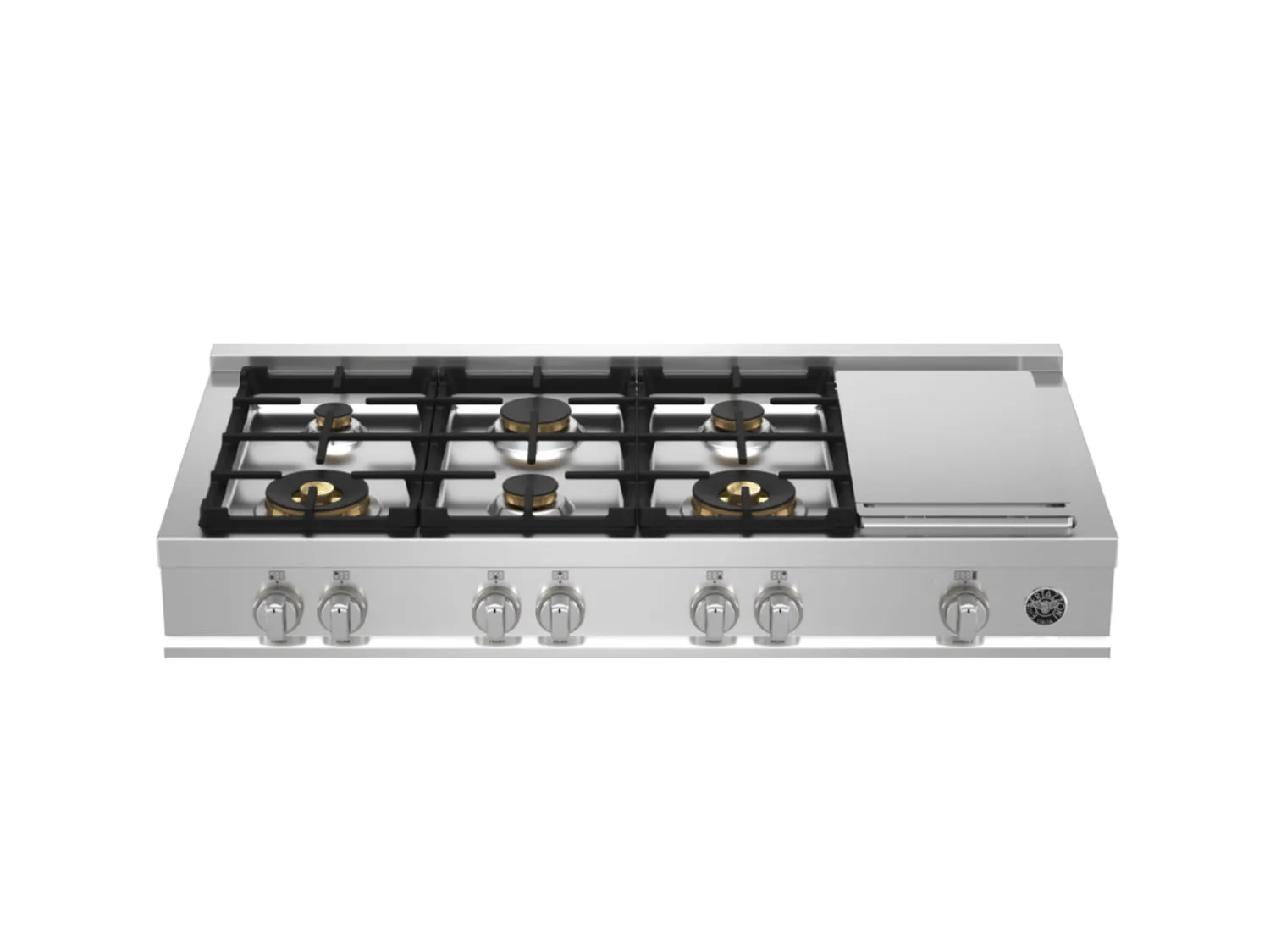 Bertazzoni MAST486GRTBXT 48 Gas Rangetop 6 Brass Burners   Electric Griddle Stainless Steel Cooktops stainless steel gas cooktop