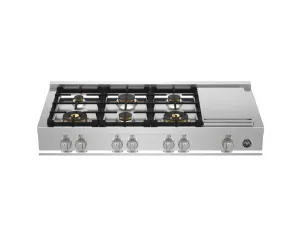 Bertazzoni MAST486GRTBXT 48 Gas Rangetop 6 Brass Burners   Electric Griddle Stainless Steel Cooktops stainless steel gas cooktop