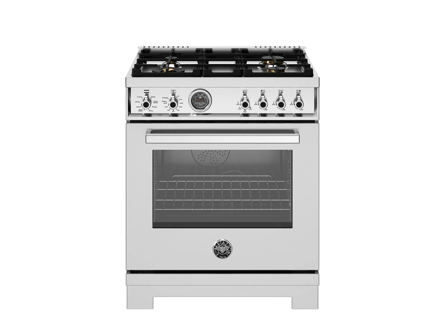 Bertazzoni PRO304BFEPXT 30 Inch Dual Fuel Range, 4 Brass Burners, Electric Self-Clean Oven Stainless Steel Professional Ranges 6 burner professional gas range