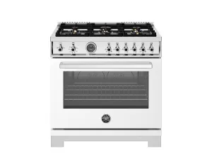 Bertazzoni PRO366BCFGMBIT 36 Inch All Gas Range, 6 Brass Burners And Cast Iron Griddle Bianco Professional Ranges 6 burner professional gas range