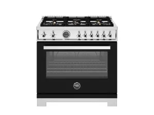 Bertazzoni PRO366BCFGMNET 36 Inch All Gas Range, 6 Brass Burners And Cast Iron Griddle Nero Professional Ranges 6 burner professional gas range