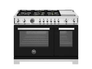 Bertazzoni PRO486BTFEPNET 48 Inch Dual Fuel Range, 6 Brass Burners And Griddle, Electric Self-Clean Oven Nero Professional Ranges 6 burner professional gas range