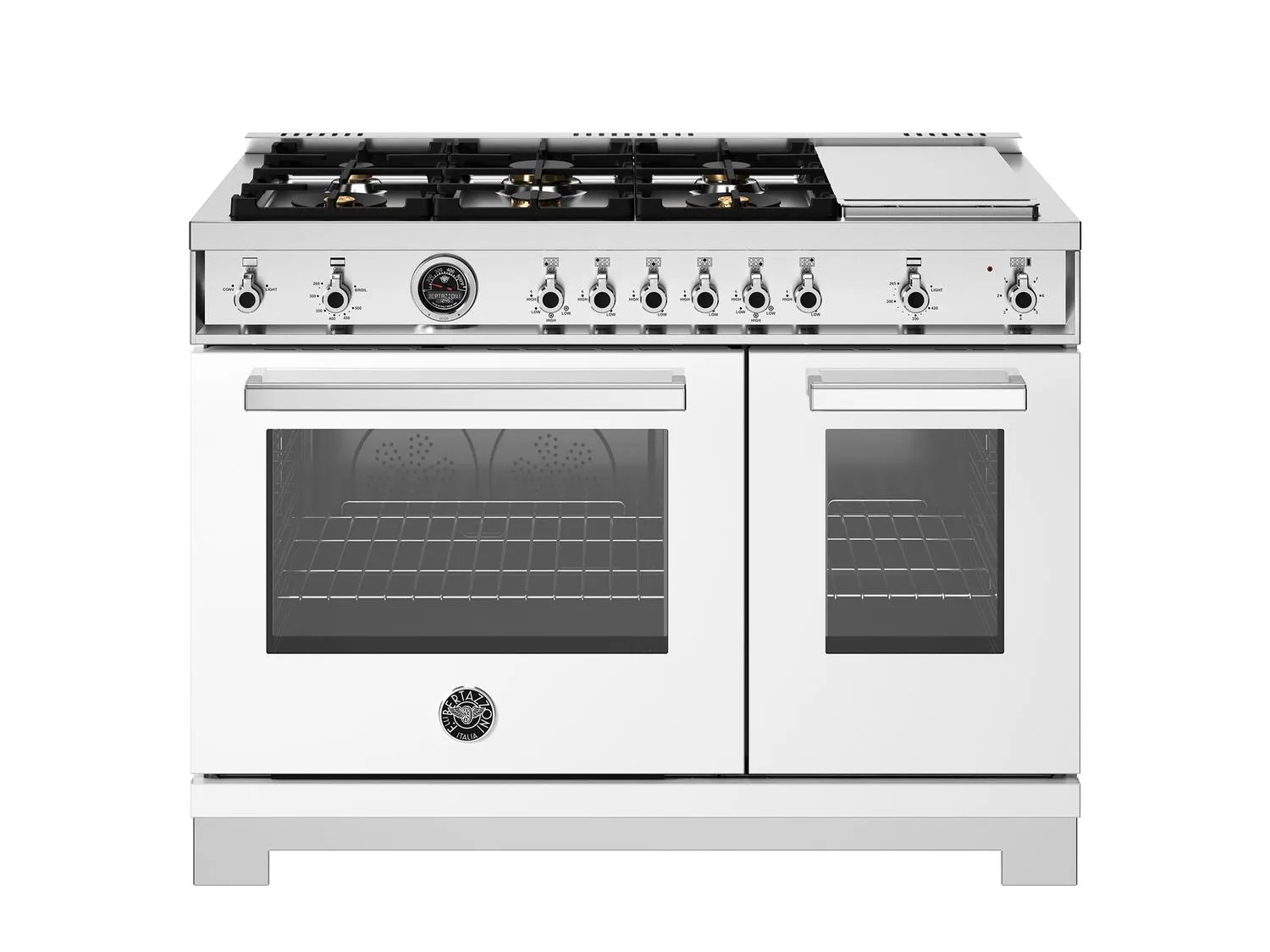 Bertazzoni PRO486BTFGMBIT 48 Inch All-Gas Range 6 Brass Burners And Griddle Bianco Professional Ranges 6 burner professional gas range