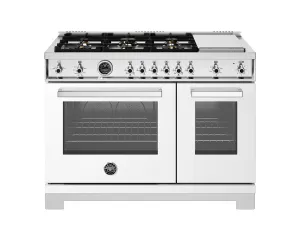 Bertazzoni PRO486BTFGMBIT 48 Inch All-Gas Range 6 Brass Burners And Griddle Bianco Professional Ranges 6 burner professional gas range