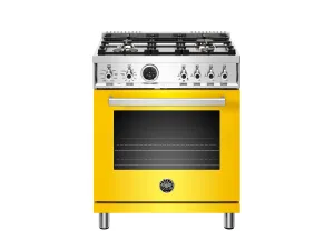 Bertazzoni PROF304DFSGIT 30 Inch Dual Fuel Range, 4 Brass Burner, Electric Self-Clean Oven Giallo Professional Ranges commercial oven for home kitchen