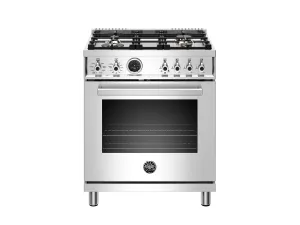 Bertazzoni PROF304DFSXT 30 Inch Dual Fuel Range, 4 Brass Burner, Electric Self-Clean Oven Stainless Steel Professional Ranges commercial oven for home kitchen