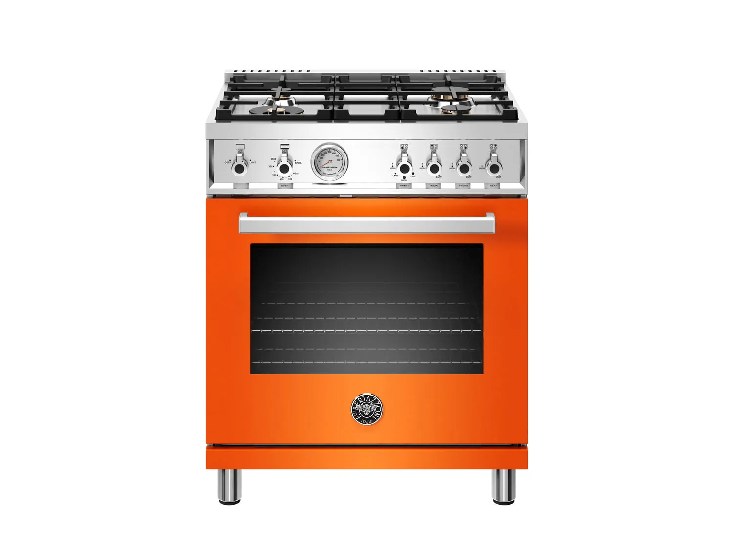 Bertazzoni PROF304GASART 30 Inch All Gas Range, 4 Brass Burner Arancio Professional Ranges 6 burner professional gas range