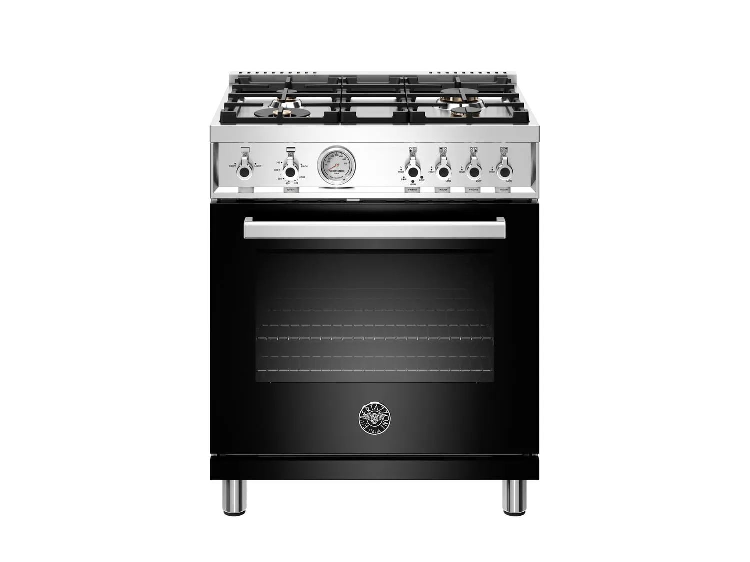 Bertazzoni PROF304GASNET 30 Inch All Gas Range, 4 Brass Burner Nero Professional Ranges 6 burner professional gas range