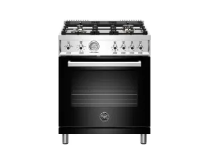Bertazzoni PROF304GASNET 30 Inch All Gas Range, 4 Brass Burner Nero Professional Ranges 6 burner professional gas range