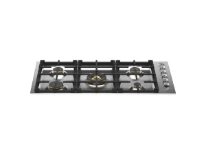 Bertazzoni PROF365QBXT 36 Drop-In Gas Cooktop 5 Brass Burners Stainless Steel Gas natural gas range with griddle