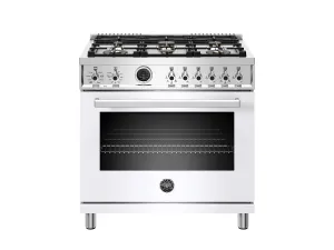 Bertazzoni PROF366DFSBIT 36 Inch Dual Fuel Range, 6 Brass Burner, Electric Self-Clean White Professional Ranges commercial oven for home kitchen