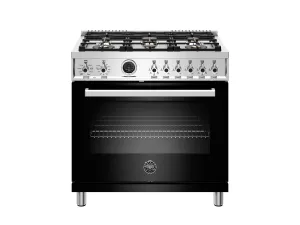Bertazzoni PROF366DFSNET 36 Inch Dual Fuel Range, 6 Brass Burner, Electric Self-Clean Black Professional Ranges commercial oven for home kitchen