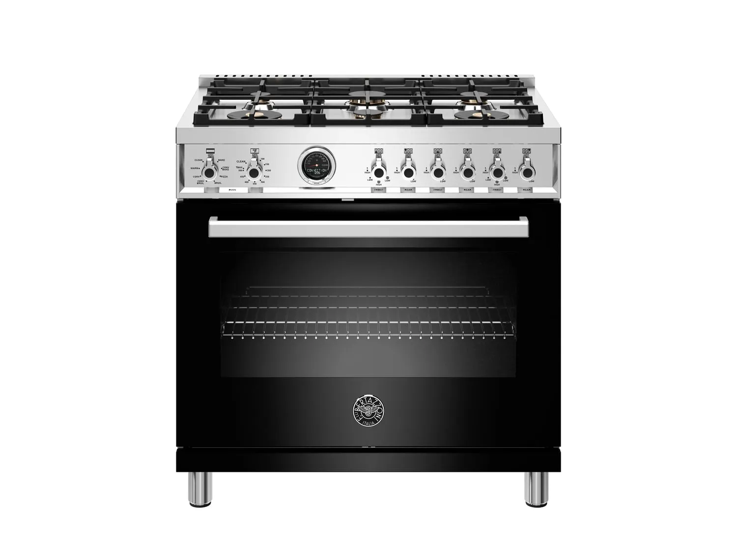 Bertazzoni PROF366DFSNET 36 Inch Dual Fuel Range, 6 Brass Burner, Electric Self-Clean Black Professional Ranges commercial oven for home kitchen