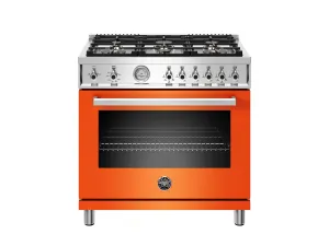 Bertazzoni PROF366GASART 36 Inch All Gas Range, 6 Brass Burners Arancio Professional Ranges commercial oven for home kitchen