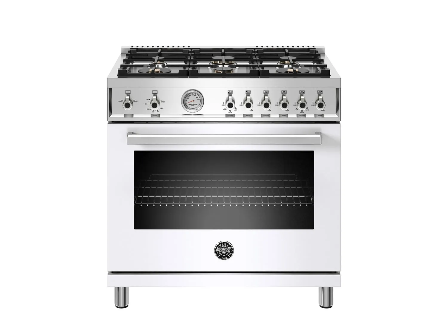 Bertazzoni PROF366GASBIT 36 Inch All Gas Range, 6 Brass Burners Bianco Professional Ranges commercial oven for home kitchen