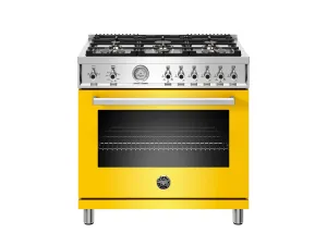 Bertazzoni PROF366GASGIT 36 Inch All Gas Range, 6 Brass Burners Giallo Professional Ranges commercial oven for home kitchen