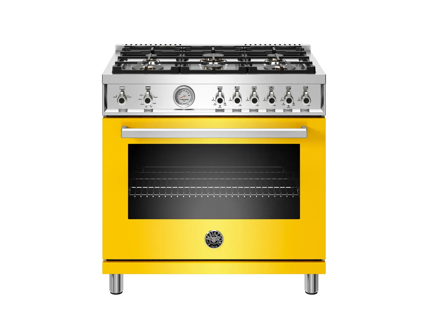 Bertazzoni PROF366GASGIT 36 Inch All Gas Range, 6 Brass Burners Giallo Professional Ranges commercial oven for home kitchen