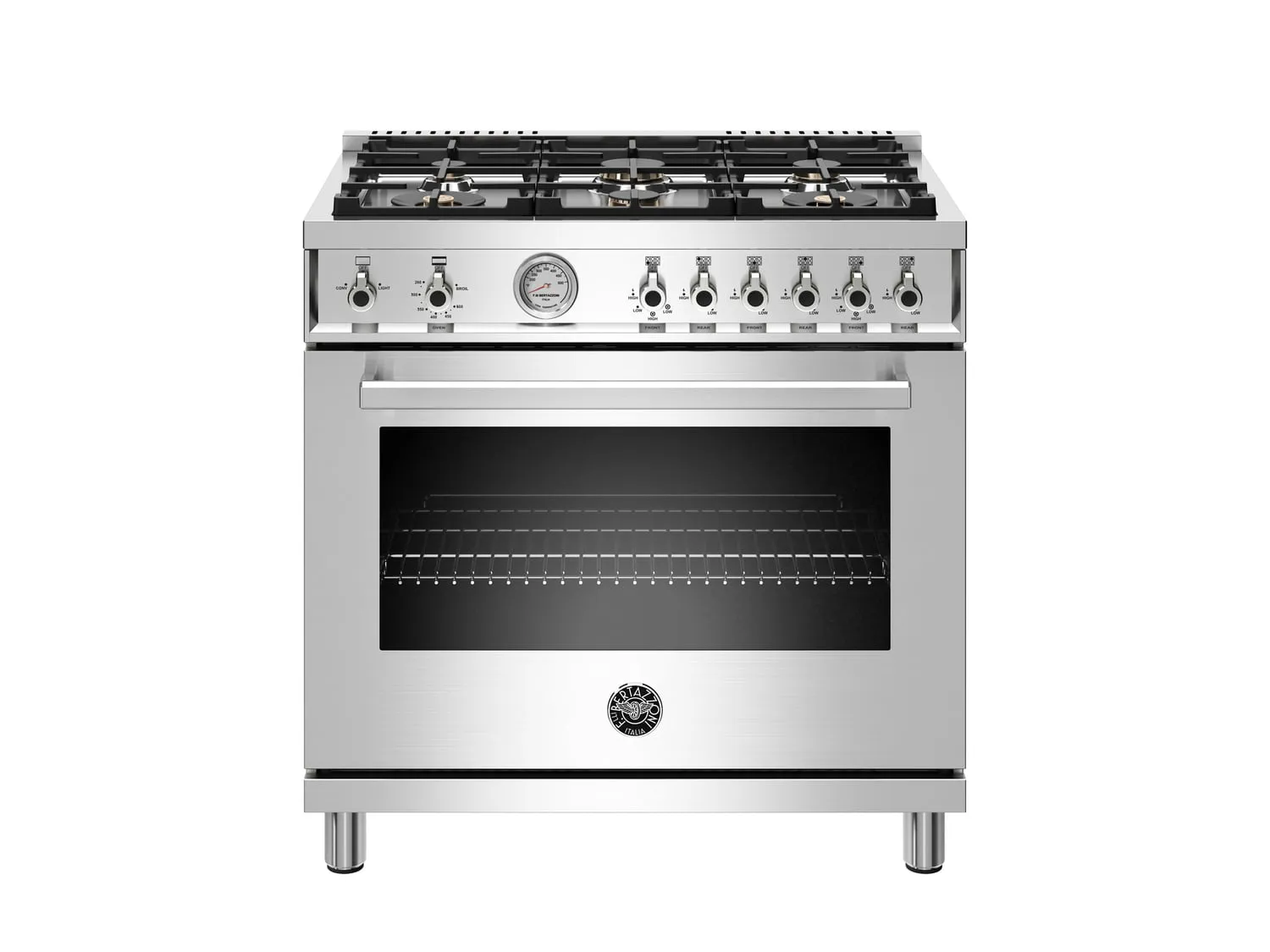 Bertazzoni PROF366GASXT 36 Inch All Gas Range, 6 Brass Burners Stainless Steel Professional Ranges 6 burner professional gas range