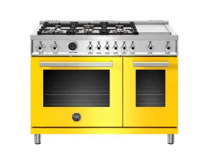 Bertazzoni PROF486GDFSGIT 48 Inch Dual Fuel Range, 6 Brass Burners And Griddle , Electric Self Clean Oven Giallo Professional Ranges commercial oven for home kitchen