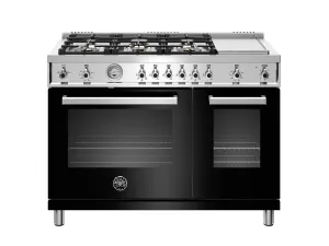 Bertazzoni PROF486GGASNET 48 Inch All-Gas Range 6 Brass Burner And Griddle Nero Professional Ranges commercial oven for home kitchen