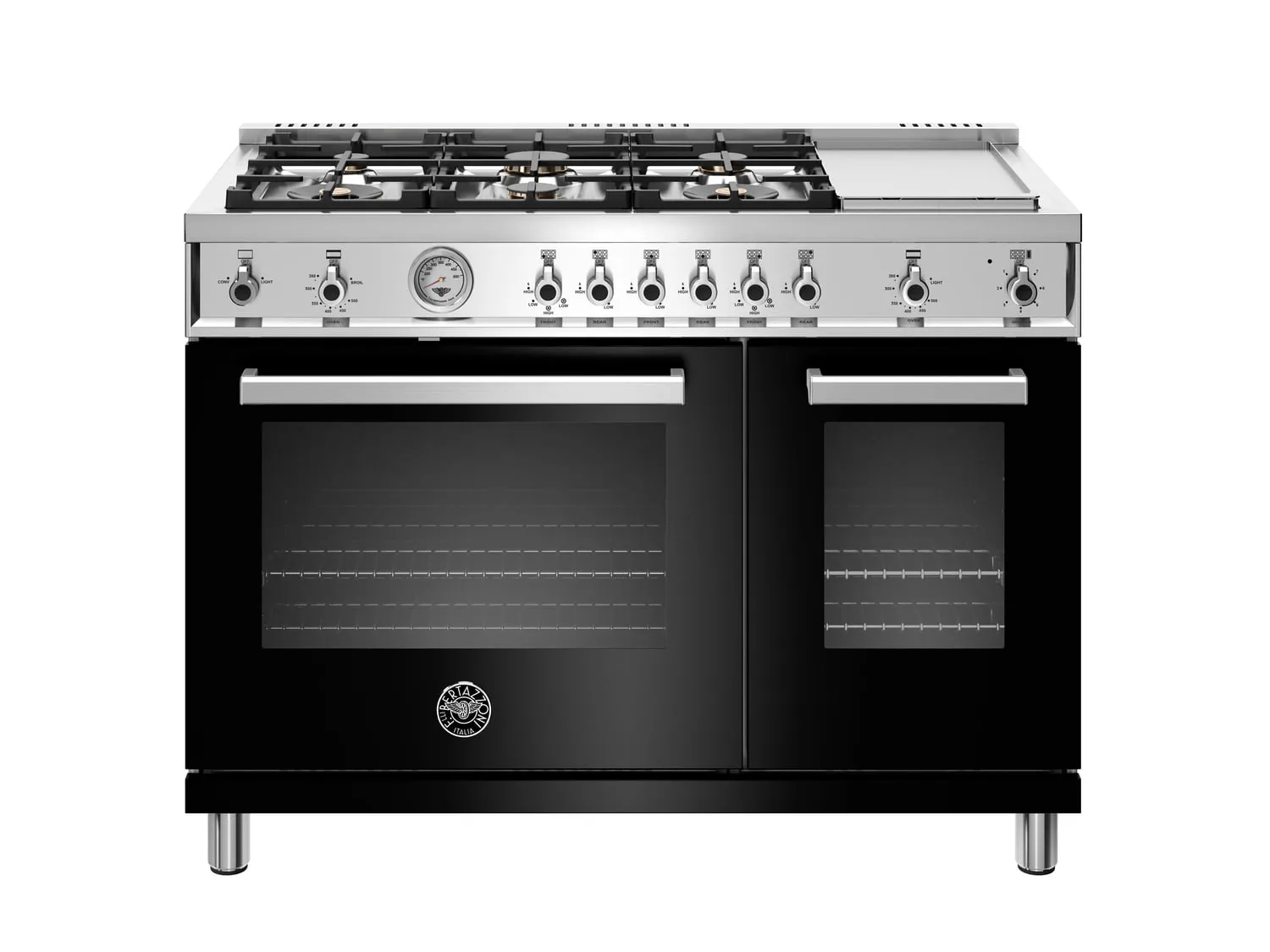 Bertazzoni PROF486GGASNET 48 Inch All-Gas Range 6 Brass Burner And Griddle Nero Professional Ranges commercial oven for home kitchen