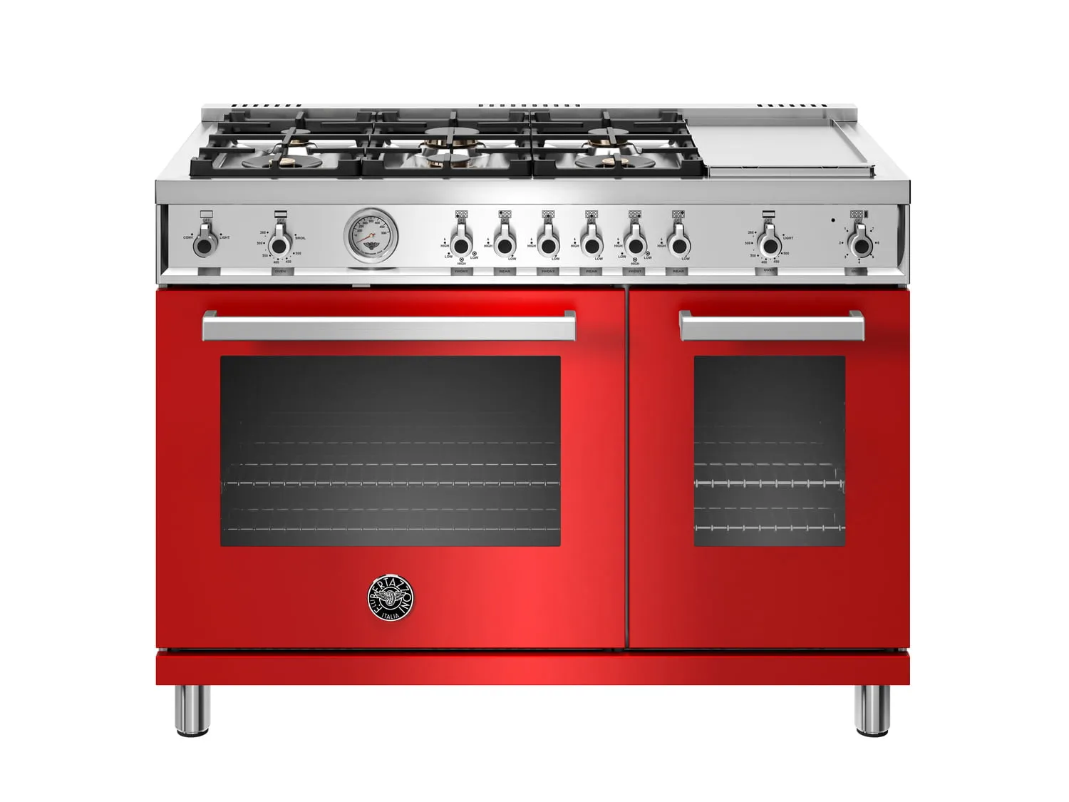 Bertazzoni PROF486GGASROT 48 Inch All-Gas Range 6 Brass Burner And Griddle Rosso Professional Ranges commercial oven for home kitchen