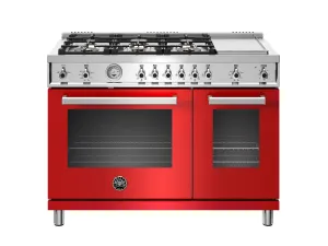 Bertazzoni PROF486GGASROT 48 Inch All-Gas Range 6 Brass Burner And Griddle Rosso Professional Ranges commercial oven for home kitchen