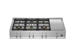 Bertazzoni PROF486GRTBXT 48 Gas Rangetop 6 Brass Burner   Electric Griddle Stainless Steel Gas natural gas range with griddle