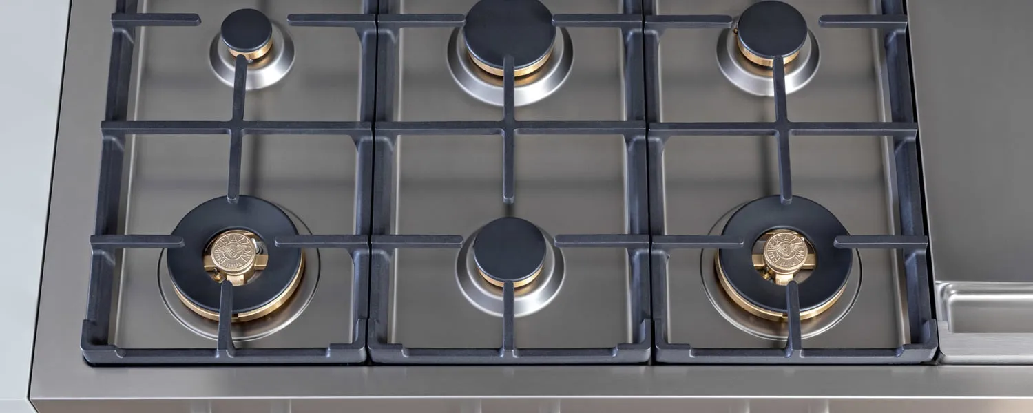 Bertazzoni PROF486GRTBXT 48 Gas Rangetop 6 Brass Burner   Electric Griddle Stainless Steel