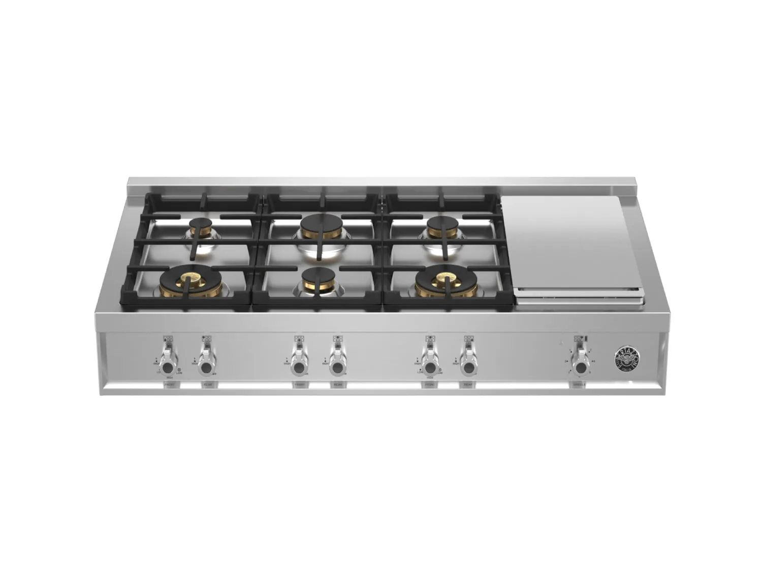 Bertazzoni PROF486GRTBXT 48 Gas Rangetop 6 Brass Burner   Electric Griddle Stainless Steel Gas natural gas range with griddle