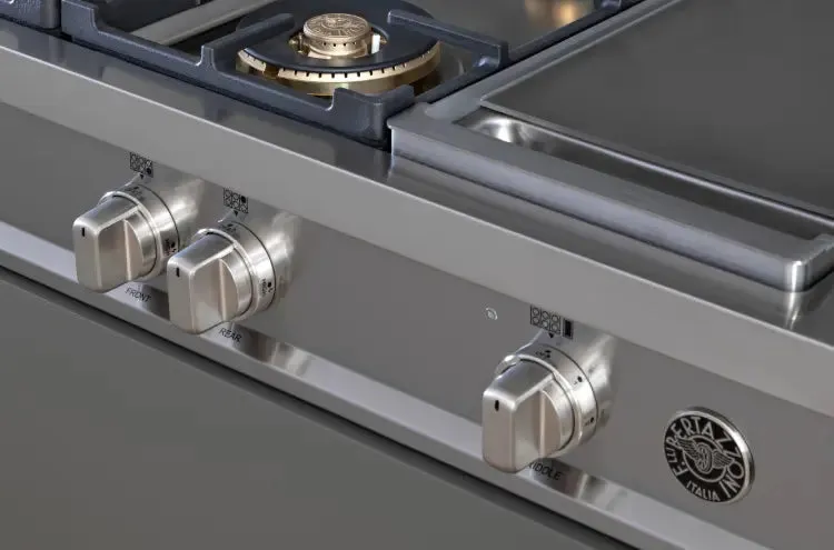 Bertazzoni PROF486GRTBXT 48 Gas Rangetop 6 Brass Burner   Electric Griddle Stainless Steel
