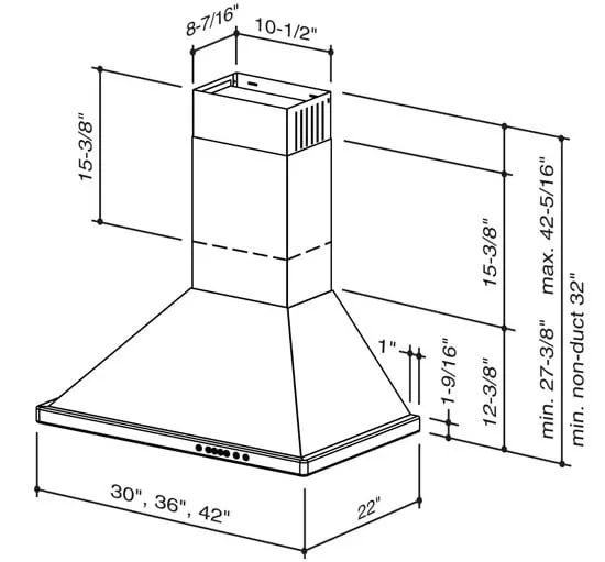 Best Range Hoods WTT32I336SB Wtt32 - 36" Brushed Stainless Steel Wall Mount Chimney Hood With Internal 400 Max Cfm Blower