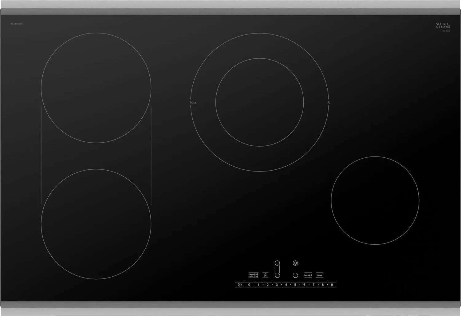 Bosch NET8069SUC 800 Series Electric Cooktop 30'' Black, Surface Mount With Frame Net8069Suc Electric slide-in electric cooking range