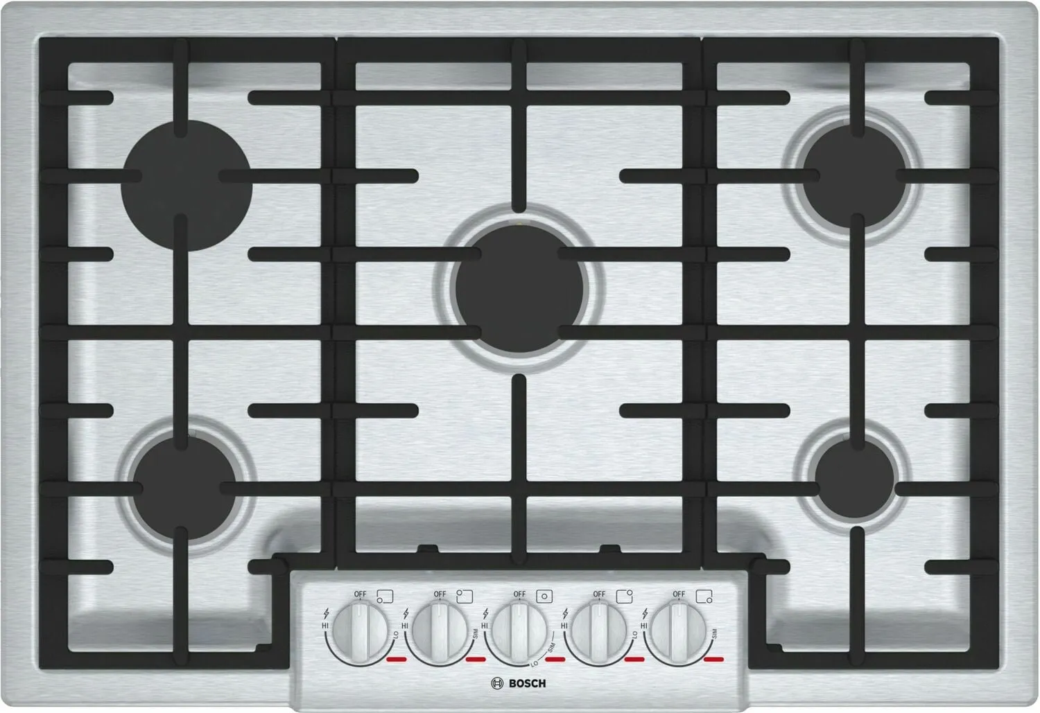 Bosch NGMP056UC Benchmark 30" Gas Cooktop, 5 Burners, Stainless Steel Cooktops stainless steel gas cooktop