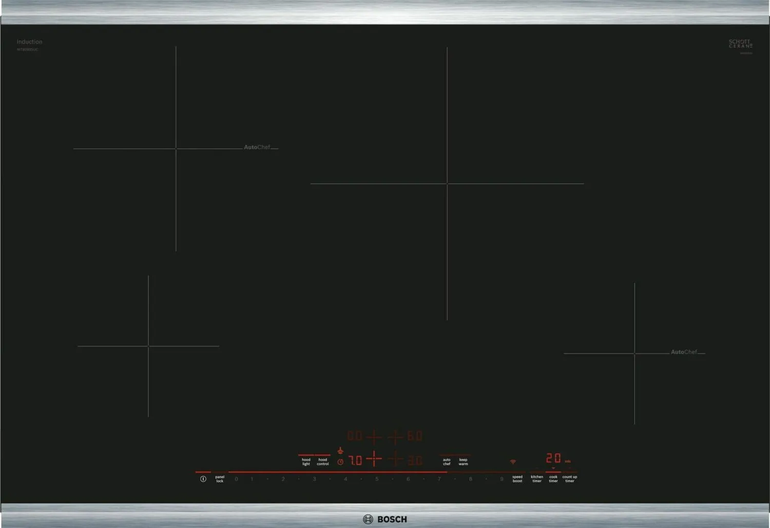 Bosch NIT8069SUC 800 Series Induction Cooktop 30'' Black Nit8069Suc Induction portable induction cooktop double burner