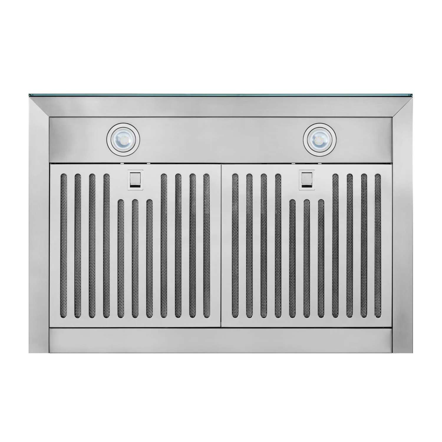 Broan BWT2304SSB Broan 30-Inch Convertible Wall-Mount T-Style Chimney Range Hood, 450 Max Cfm, Stainless Steel With Black Glass