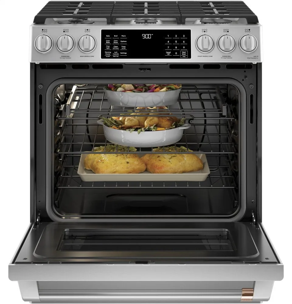Cafe C2S900P2MS1 Caf 30" Smart Slide-In, Front-Control, Dual-Fuel Range With Warming Drawer