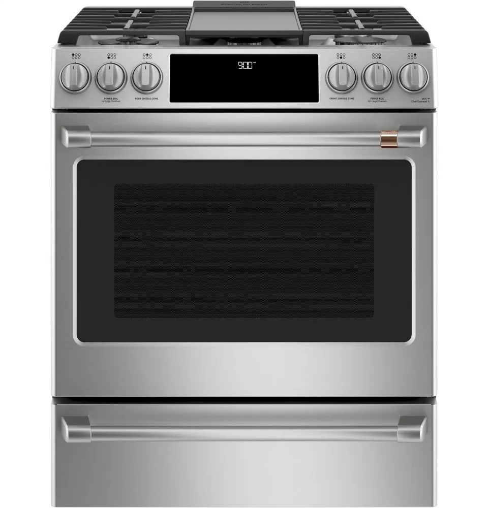 Cafe C2S900P2MS1 Caf 30" Smart Slide-In, Front-Control, Dual-Fuel Range With Warming Drawer