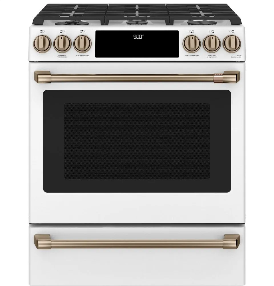 Cafe C2S900P4MW2 Caf 30" Smart Slide-In, Front-Control, Dual-Fuel Range With Warming Drawer Slide In Ranges front control slide-in stove